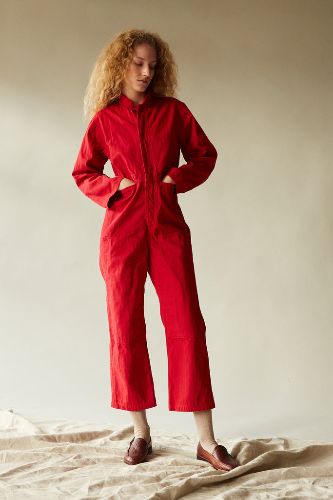 FINCHER JUMPSUIT SCARLET HERRINGBONE TWILL