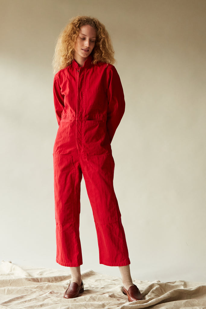 FINCHER JUMPSUIT SCARLET HERRINGBONE TWILL CARON CALLAHAN