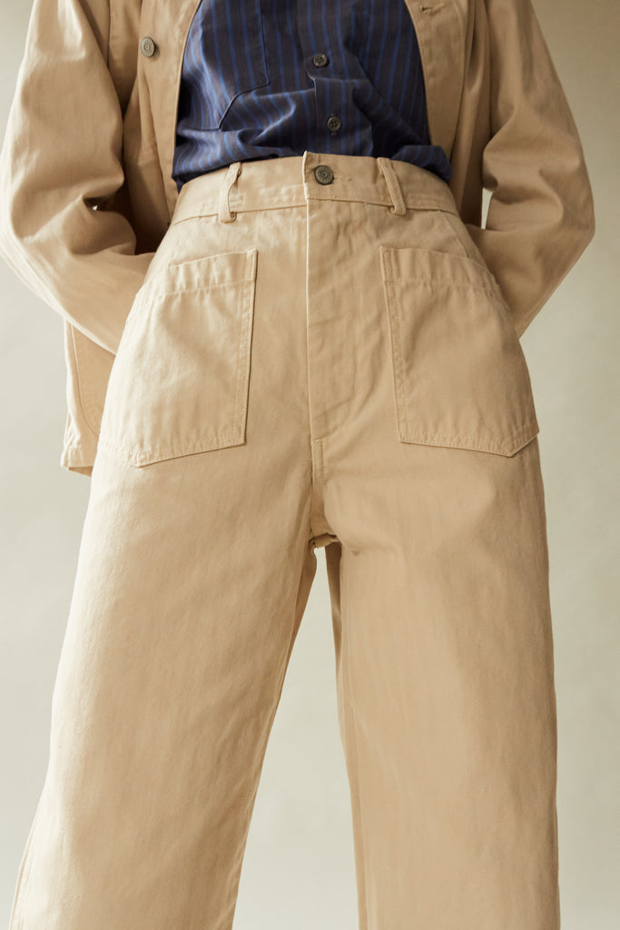 STEIRMAN PANT ECRU HERRINGBONE TWILL CARON CALLAHAN