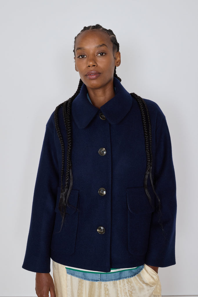 TRINITY COAT | NAVY WOOL MELTON – CARON CALLAHAN