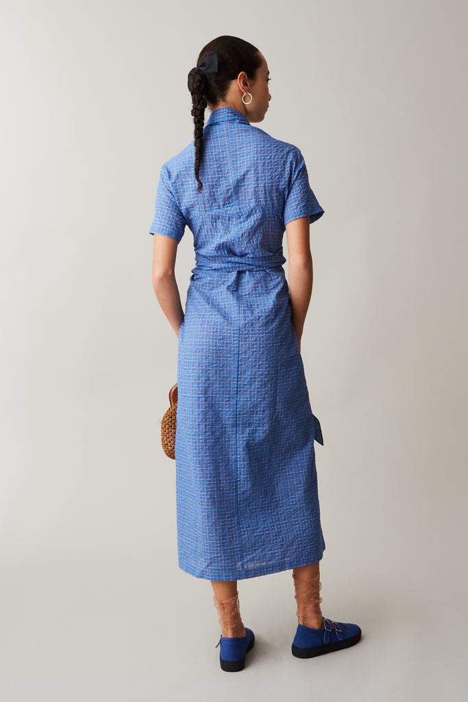 JOCELYN DRESS COTTON BLUE GAUZE PLAID CARON CALLAHAN