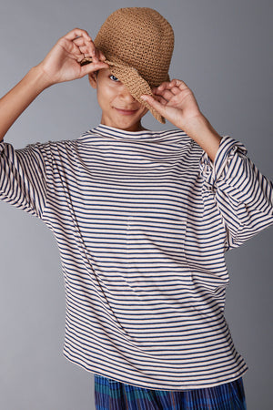 ONA LONG SLEEVE | BLUE FINE STRIPE JERSEY