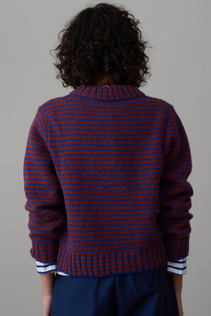 MOLLY SWEATER | BLUE AND AUBURN STRIPE