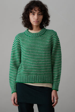 MOLLY SWEATER | GREEN AND GREY STRIPE