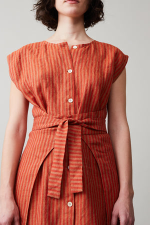 HARPER DRESS | TOMATO LINEN STRIPE