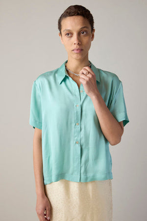 APRIL SHIRT | AQUA VISCOSE SATIN XL APRIL SHIRT | AQUA VISCOSE SATIN XL