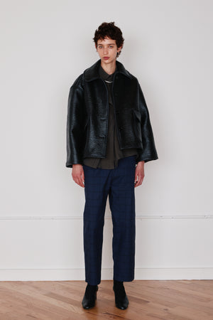 TRINITY COAT | BLACK PATENT WOOL