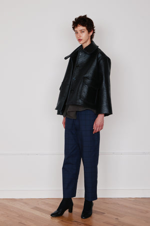 TRINITY COAT | BLACK PATENT WOOL