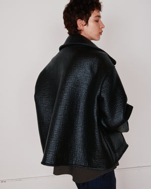 TRINITY COAT | BLACK PATENT WOOL