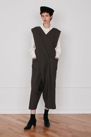 MARS CRISCROSS JUMPSUIT | BLACK & CAMEL GINGHAM SEERSUCKER