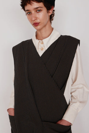 MARS CRISCROSS JUMPSUIT | BLACK & CAMEL GINGHAM SEERSUCKER