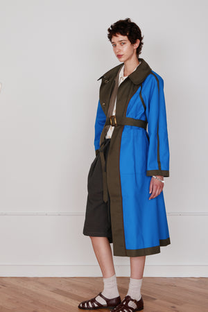 GODFREY TRENCH| OLIVE & COBALT BONDED TWILL