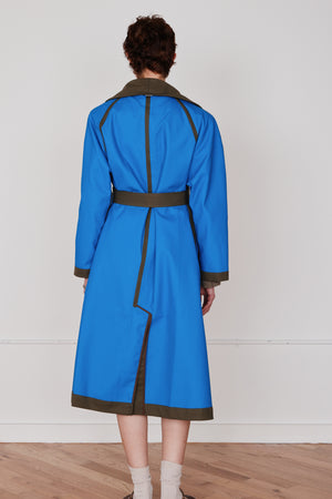 GODFREY TRENCH| OLIVE & COBALT BONDED TWILL