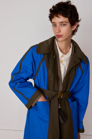 GODFREY TRENCH| OLIVE & COBALT BONDED TWILL