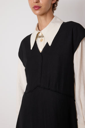 ENZO DRESS | BLACK VISCOE LINEN