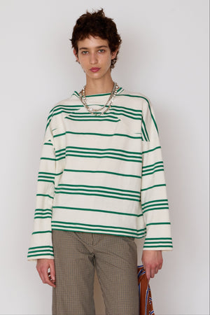 MILO TEE | GREEN & WHITE FRENCH TERRY