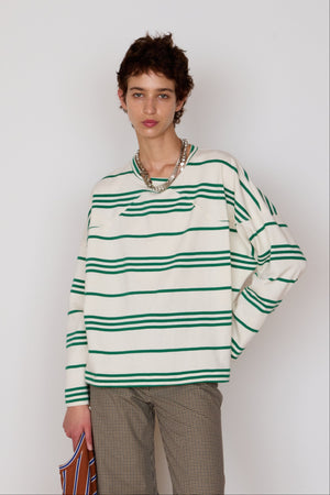 MILO TEE | GREEN & WHITE FRENCH TERRY