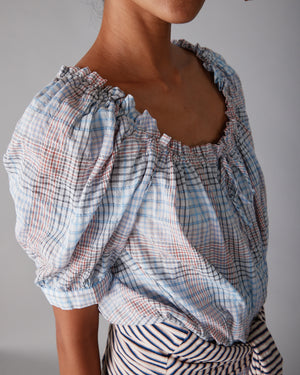 ELAINA SHIRT | BLUE AND WHITE MULTI PLAID