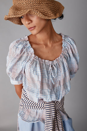 ELAINA SHIRT | BLUE AND WHITE MULTI PLAID