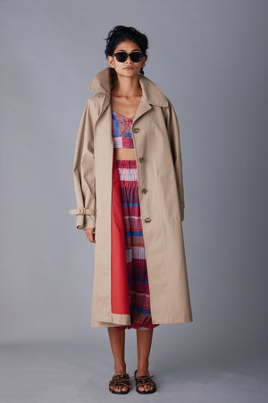 GINNY TRENCH | KHAKI & RED BONDED TWILL