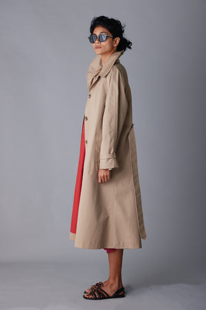 GINNY TRENCH | KHAKI & RED BONDED TWILL