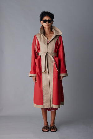 GINNY TRENCH | KHAKI & RED BONDED TWILL