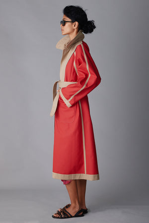 GINNY TRENCH | KHAKI & RED BONDED TWILL