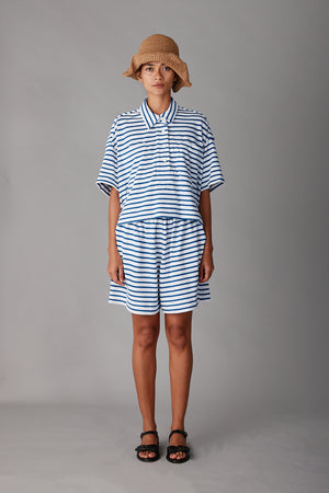 OLIVIA SHORT | BLUE & WHITE STRIPE JERSEY