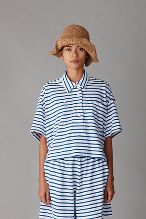 ISSA TOP | BLUE & WHITE STRIPE JERSEY