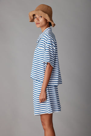 ISSA TOP | BLUE & WHITE STRIPE JERSEY