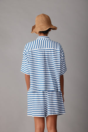 ISSA TOP | BLUE & WHITE STRIPE JERSEY