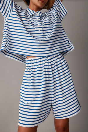 OLIVIA SHORT | BLUE & WHITE STRIPE JERSEY