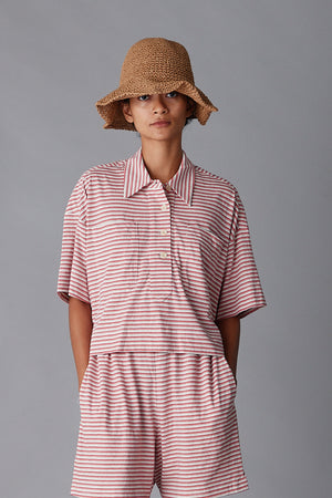 ISSA TOP | PINK FINE STRIPE JERSEY