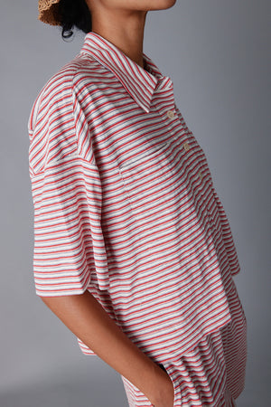 ISSA TOP | PINK FINE STRIPE JERSEY