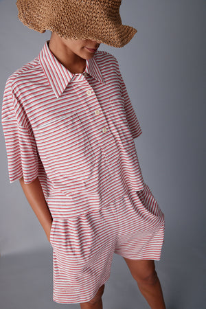 ISSA TOP | PINK FINE STRIPE JERSEY
