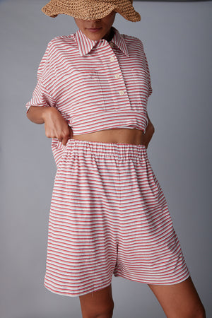 OLIVIA SHORT | PINK FINE STRIPE JERSEY