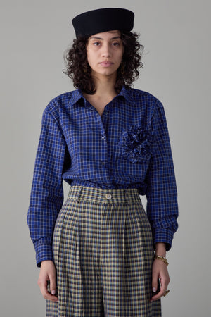 ALICE SHIRT WITH ROSETTE | BLUE BOX PLAID