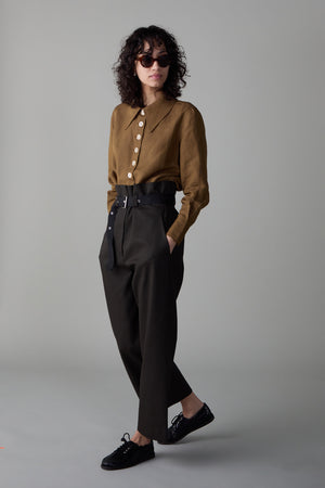 CARISSA SHIRT | BROWN DRAPEY LINEN VISCOSE