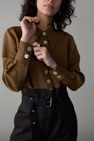 CARISSA SHIRT | BROWN DRAPEY LINEN VISCOSE