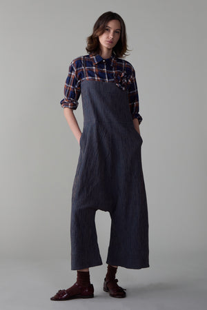 MALI JUMPSUIT | NAVY CHECK DOUBLE CLOTH