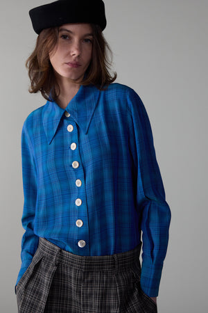 CARISSA SHIRT | TEAL VISCOSE PLAID