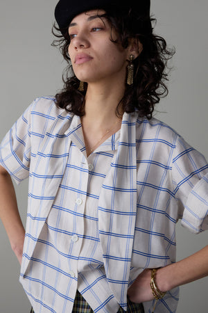 WESLEY SHIRT | CREAM & BLUE WINDOWPANE