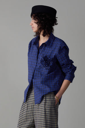 ALICE SHIRT WITH ROSETTE | BLUE BOX PLAID