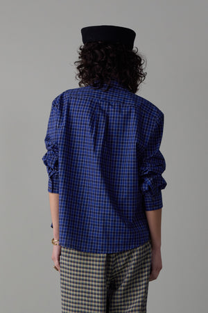 ALICE SHIRT WITH ROSETTE | BLUE BOX PLAID