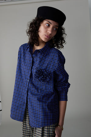 ALICE SHIRT WITH ROSETTE | BLUE BOX PLAID