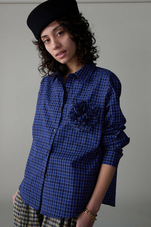 ALICE SHIRT WITH ROSETTE | BLUE BOX PLAID