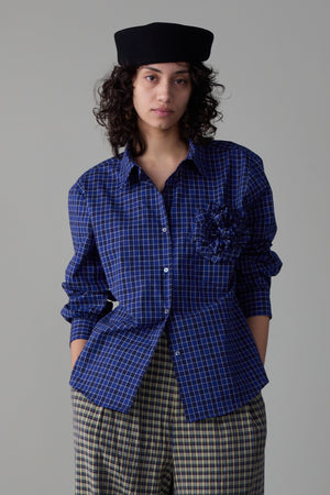 ALICE SHIRT WITH ROSETTE | BLUE BOX PLAID