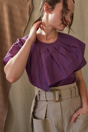 LOU TOP | MAGENTA PUCKERED MINI PLAID