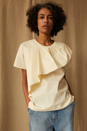 LOU TOP | CREAM SHINY POPLIN