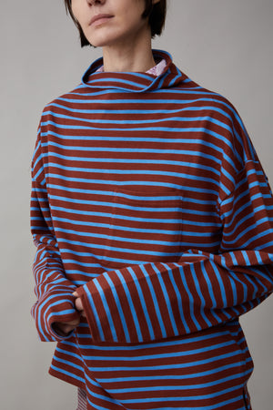 ONA LONG SLEEVE | CORNFLOWER AND BURGUNDY STRIPE